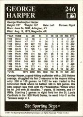 Back Of Card | George Harper Baseball Cards 1991 Conlon Collection
