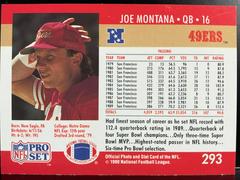 Back | Joe Montana Football Cards 1990 Pro Set