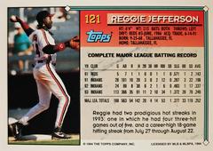 Rear | Reggie Jefferson Baseball Cards 1994 Topps Gold