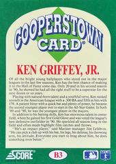 Card Back | Ken Griffey Jr. Baseball Cards 1991 Score Cooperstown