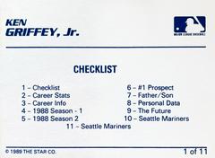 Card Back | Ken Griffey Jr. [Checklist White Back] Baseball Cards 1989 Star Griffey Jr