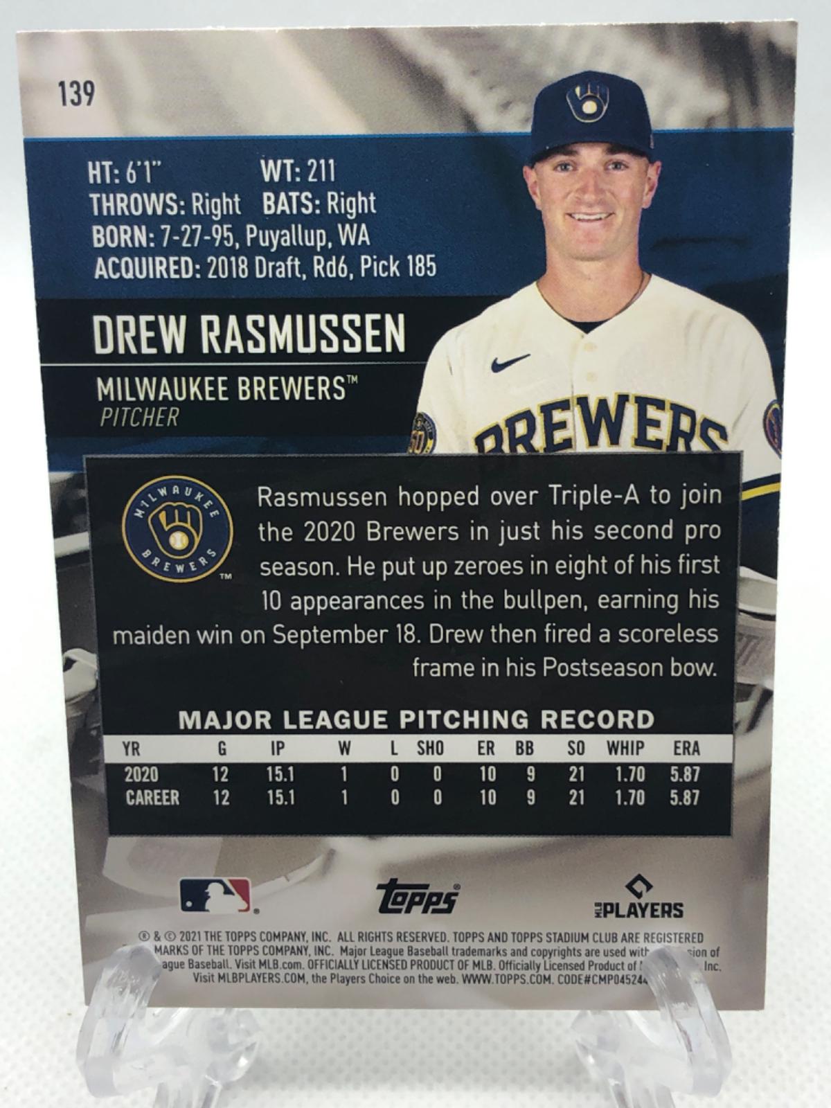 Drew Rasmussen #139 Prices [Rookie] | 2021 Stadium Club | Baseball Cards