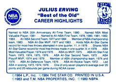 Back Side | Julius Erving Basketball Cards 1986 Star Best of the New Old
