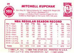 Back Side | Mitch Kupchak Basketball Cards 1986 Star