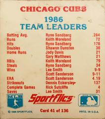 Rear | Chicago Cubs 1986 Team Leaders Baseball Cards 1986 Sportflics Magic Motion
