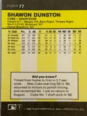 Rear | Shawon Dunston Baseball Cards 1986 Fleer Mini