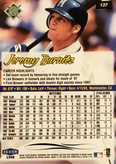 Rear | Jeromy Burnitz Baseball Cards 1998 Ultra
