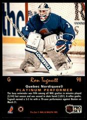 Back Of Card  | Ron Tugnutt Hockey Cards 1991 Pro Set Platinum