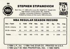 Back Side | Steve Stipanovich Basketball Cards 1986 Star