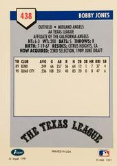 Rear | Bobby Jones Baseball Cards 1991 Impel Line Drive Pre Rookie AA