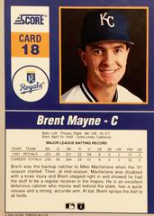 Rear | Brent Mayne Baseball Cards 1992 Score Impact Players