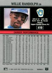 Back Of Card | Willie Randolph Baseball Cards 1991 Leaf