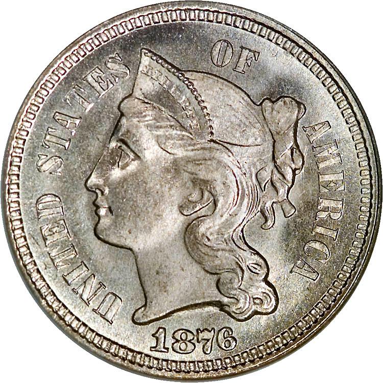 1876 Coins Three Cent Nickel