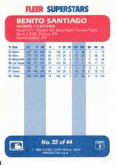 Back | Benito Santiago Baseball Cards 1988 Fleer Superstars