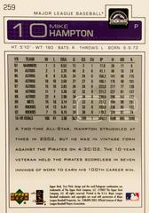 Rear | Mike Hampton Baseball Cards 2003 Upper Deck First Pitch