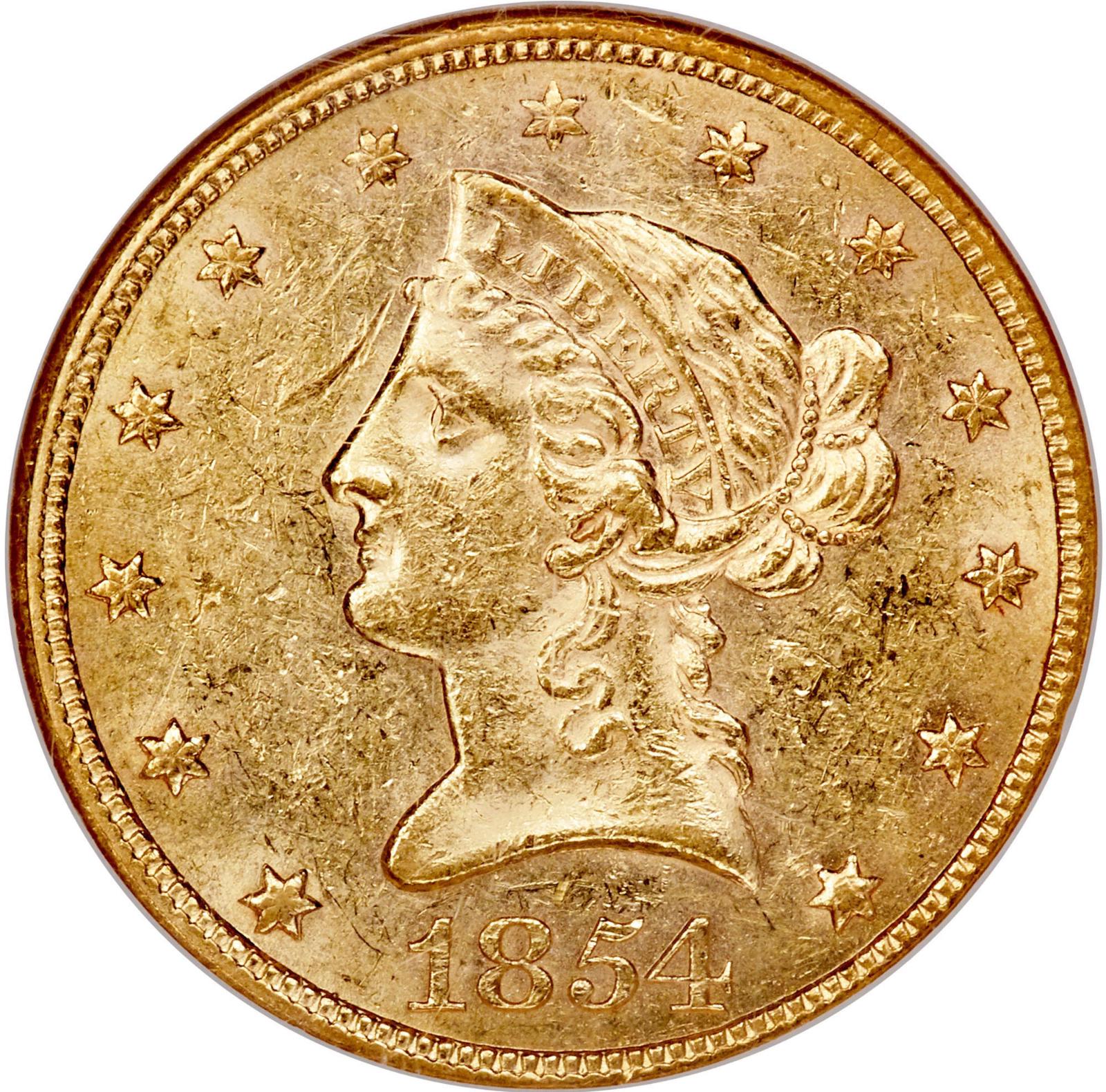 1854 Coins Liberty Head Gold Eagle