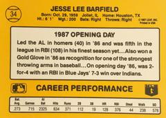 Rear | Jesse Barfield Baseball Cards 1987 Donruss Opening Day