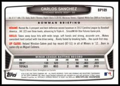 Back Of Card | Carlos Sanchez Baseball Cards 2013 Bowman Prospect