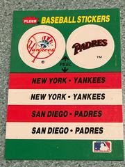 New York Yankees - San Diego Padres Team Sticker Baseball Cards 1988 Fleer Team Stickers Prices