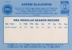 Back Side | Akeem Olajuwon Basketball Cards 1986 Star Best Of The Best
