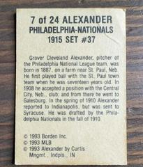Back | Grover Cleveland Alexander Baseball Cards 1993 Cracker Jack 1915 Replicas