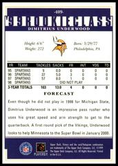 Back Of Card | Dimitrius Underwood Football Cards 1999 Upper Deck Victory