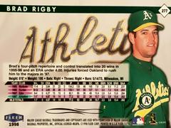 Rear | Brad Rigby Baseball Cards 1998 Fleer Tradition