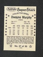 Back | Dwayne Murphy Baseball Cards 1986 True Value Perforated