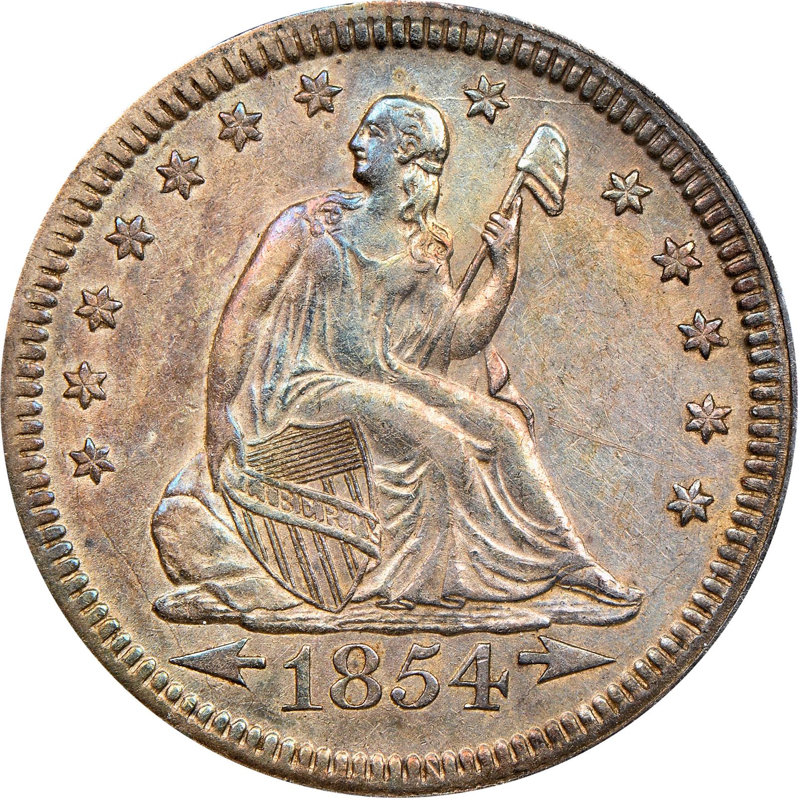 1854 [ARROWS PROOF] Coins Seated Liberty Quarter