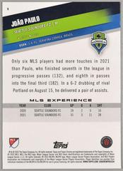 Back | Joao Paulo Soccer Cards 2022 Topps Chrome MLS