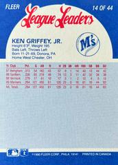 Card Back | Ken Griffey Jr. Baseball Cards 1990 Fleer League Leaders