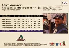 Rear | Tony Womack Baseball Cards 2001 Fleer Premium