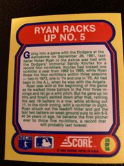 Ryan Racks Up No. 5 #16 Baseball Cards 1988 Score Magic Motion Great Moments in Baseball Prices