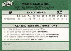 Side 2 | Mark McGwire [Green Back] Baseball Cards 1987 Classic Travel Update