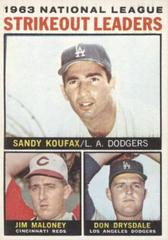NL Strikeout Leaders [Koufax, Maloney, Drysdale] #5 Baseball Cards 1964 Topps Prices