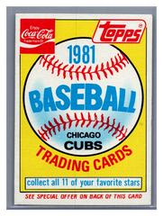 Cubs Header Baseball Cards 1981 Coca Cola Prices