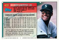 Card Back | Ken Griffey Jr. Baseball Cards 1994 Topps