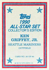 Card Back | Ken Griffey Jr. Baseball Cards 1990 Topps All Star Glossy Set of 60