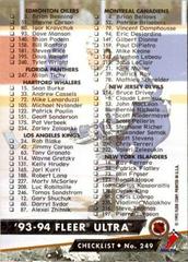 Checklist #249 Back | Checklist Hockey Cards 1993 Ultra