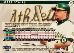 Rear | Matt Stairs Baseball Cards 1998 Fleer Tradition