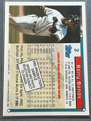 Back | Barry Bonds Baseball Cards 1993 Topps Pre Production