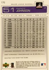 Rear | Randy Johnson Baseball Cards 2003 Upper Deck First Pitch
