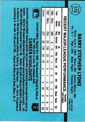 Back Of Card | Barry Lyons Baseball Cards 1988 Donruss