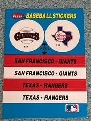 San Francisco Giants / Texas Rangers Baseball Cards 1987 Fleer Team Stickers Prices