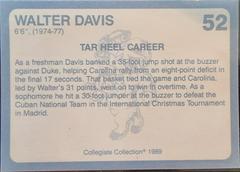 Back Of Card | Walt Davis Basketball Cards 1989 Collegiate Collection North Carolina