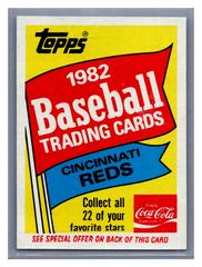 Reds Header Baseball Cards 1982 Coca Cola Prices