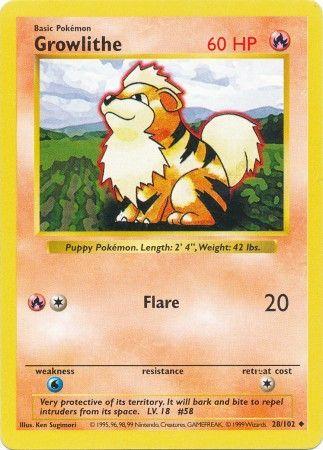 Growlithe [Shadowless] #28 Pokemon Base Set