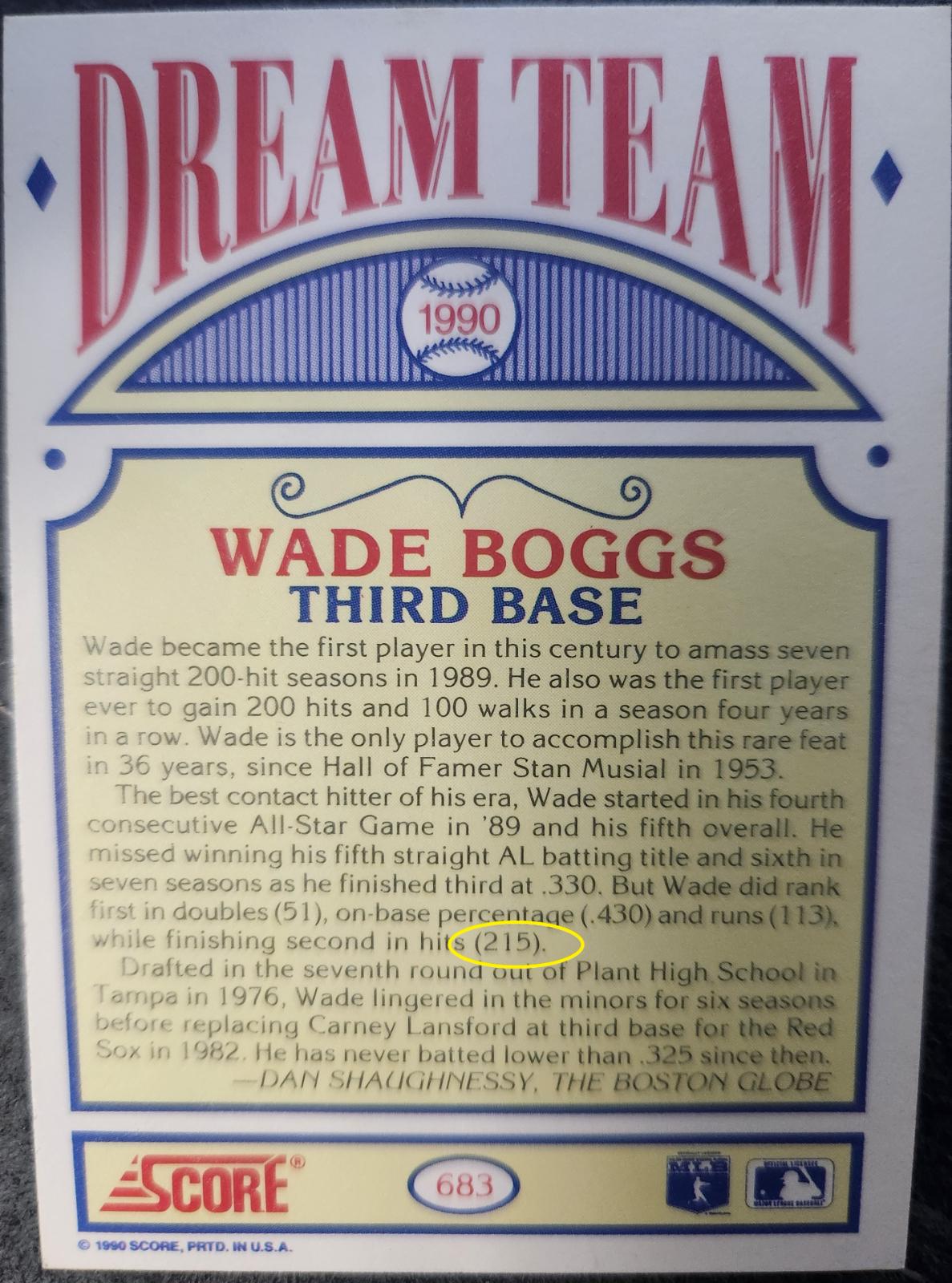 Wade Boggs [error Card] #683 Prices 