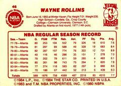 Back Side | Tree Rollins Basketball Cards 1986 Star