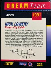 Back | Nick Lowery Football Cards 1991 Score Dream Team Autographs